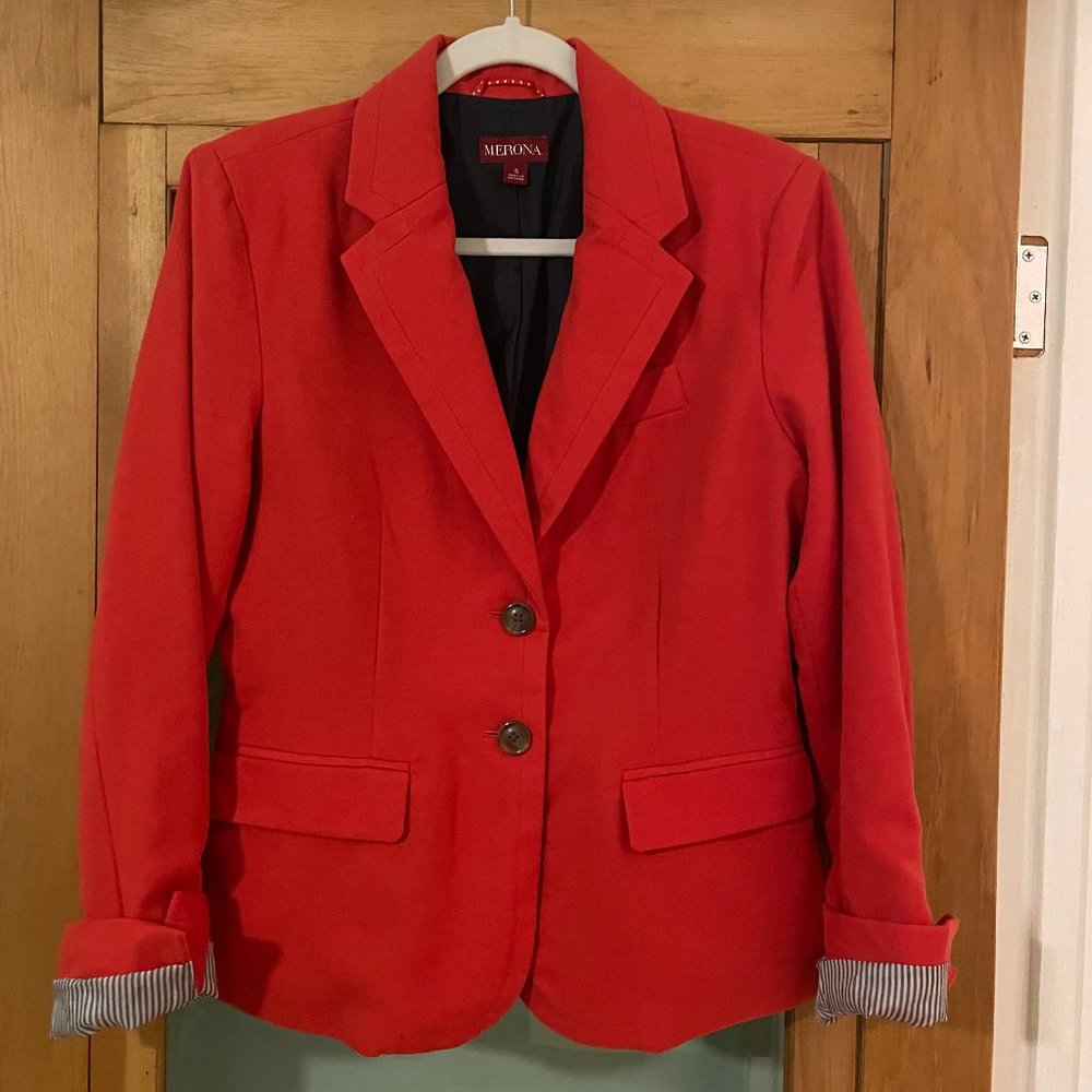 Burnt Orange Blazer w/ Striped Cuff